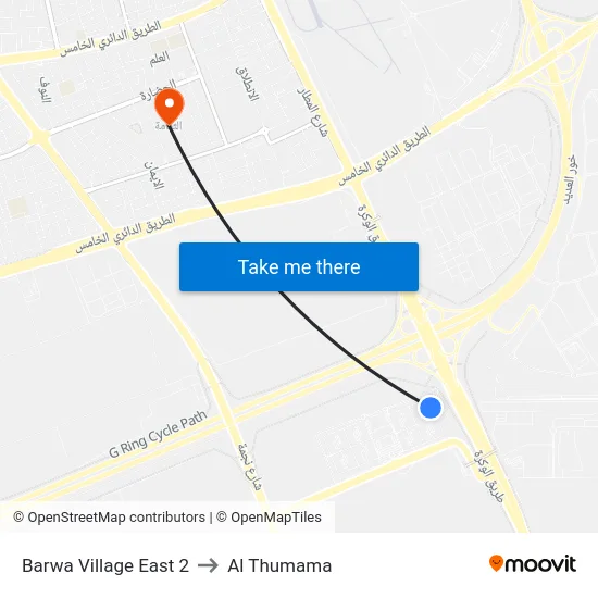 Barwa Village East 2 to Al Thumama map