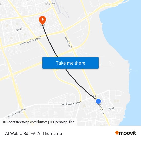 Al Wakra Rd to Al Thumama map