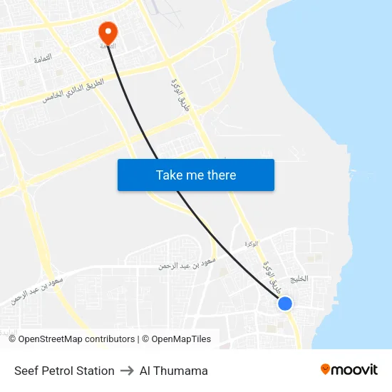 Seef Petrol Station to Al Thumama map