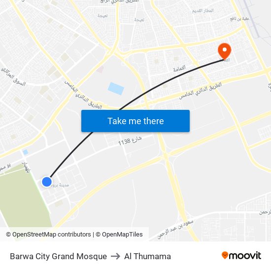 Barwa City Grand Mosque to Al Thumama map