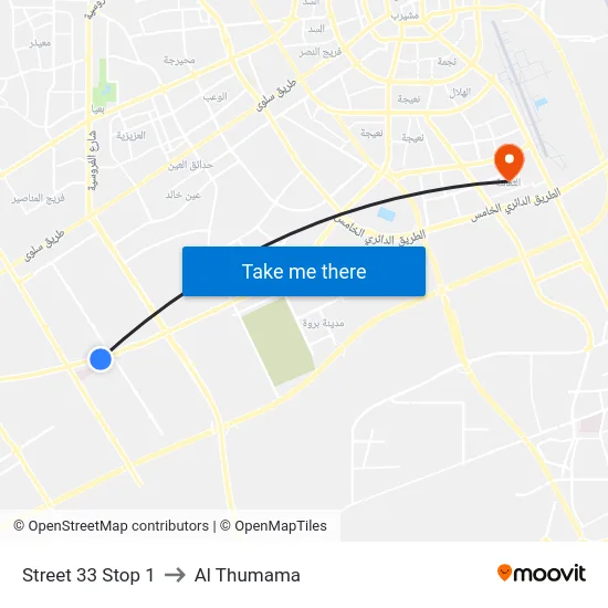 Street 33 Stop 1 to Al Thumama map