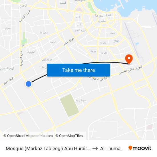 Mosque (Markaz Tableegh Abu Hurairah) to Al Thumama map