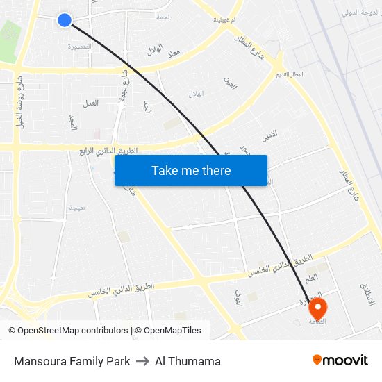 Mansoura Family Park to Al Thumama map