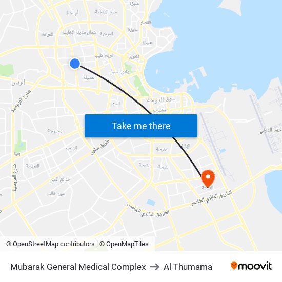 Mubarak General Medical Complex to Al Thumama map