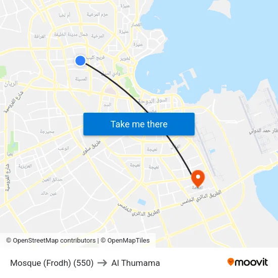 Mosque (Frodh) (550) to Al Thumama map