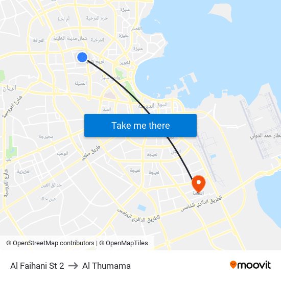 Al Faihani St 2 to Al Thumama map