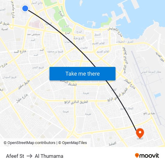 Afeef St to Al Thumama map