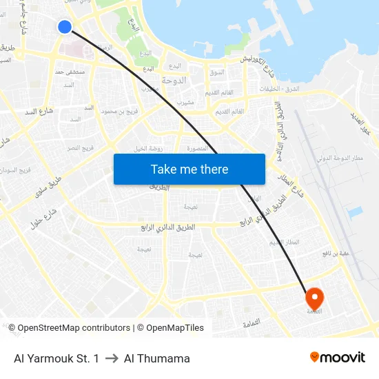 Al Yarmouk St. 1 to Al Thumama map
