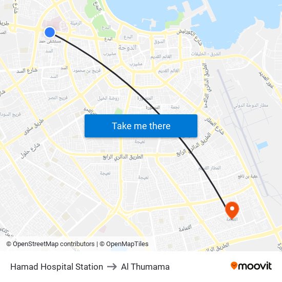 Hamad Hospital Station to Al Thumama map