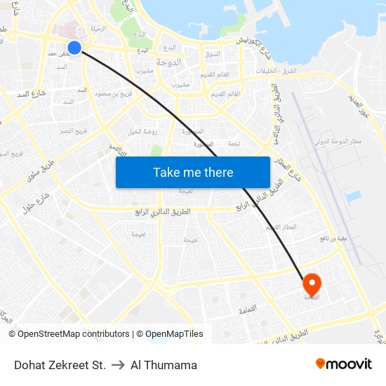 Dohat Zekreet St. to Al Thumama map