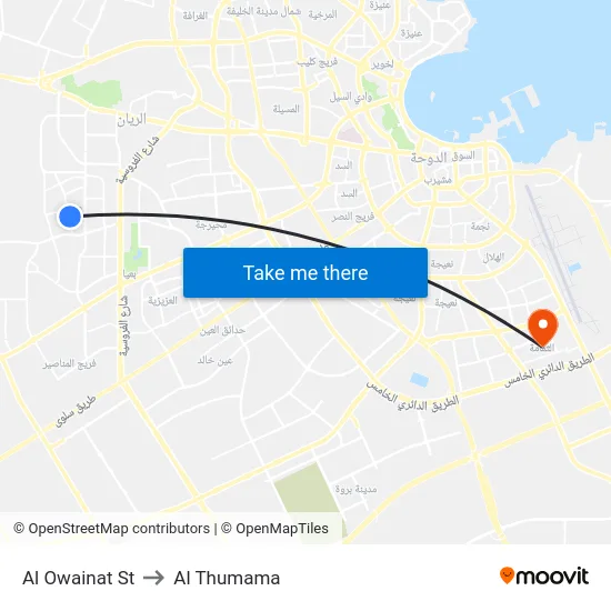 Al Owainat St to Al Thumama map