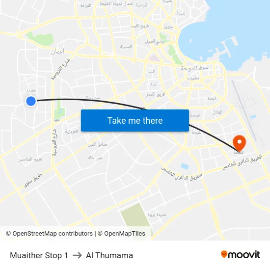 Muaither Stop 1 to Al Thumama map