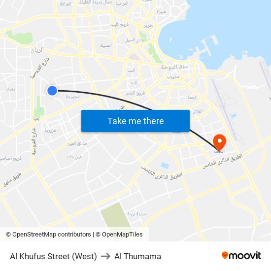 Al Khufus Street (West) to Al Thumama map