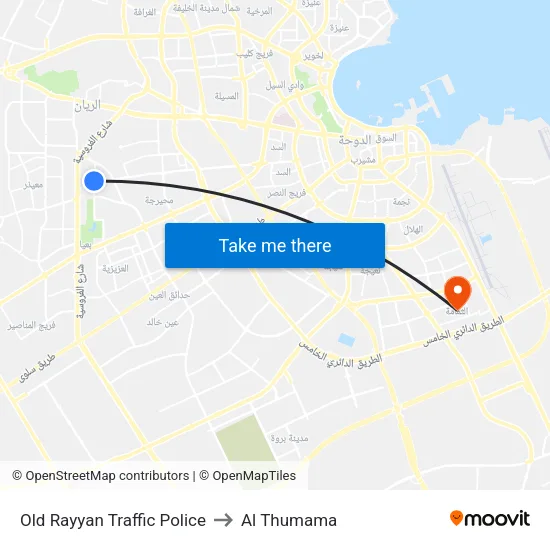 Old Rayyan Traffic Police to Al Thumama map