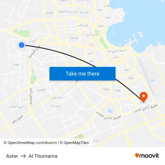 Aster to Al Thumama map