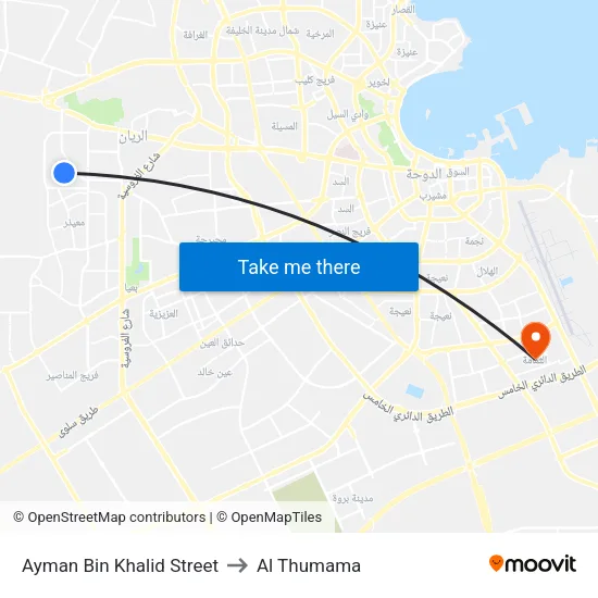 Ayman Bin Khalid Street to Al Thumama map