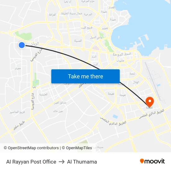 Al Rayyan Post Office to Al Thumama map