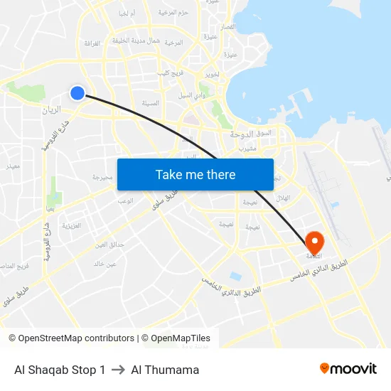 Al Shaqab Stop 1 to Al Thumama map