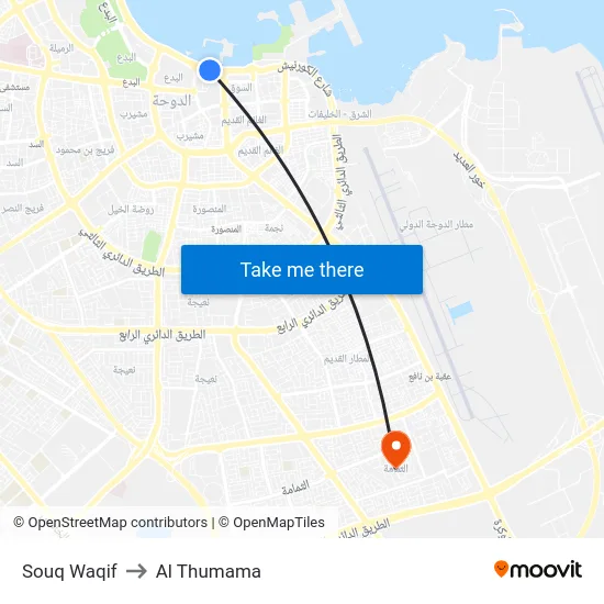 Souq Waqif to Al Thumama map