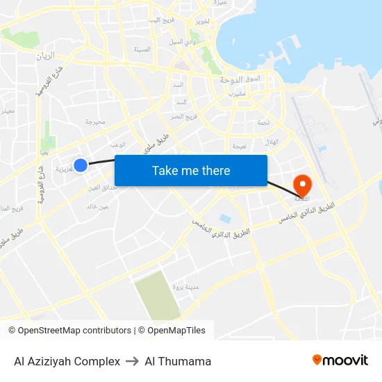 Al Aziziyah Complex to Al Thumama map