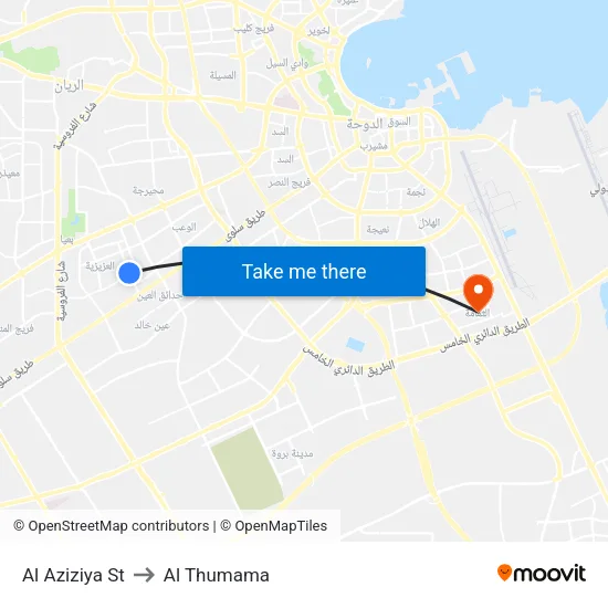 Al Aziziya Street to Al Thumama map
