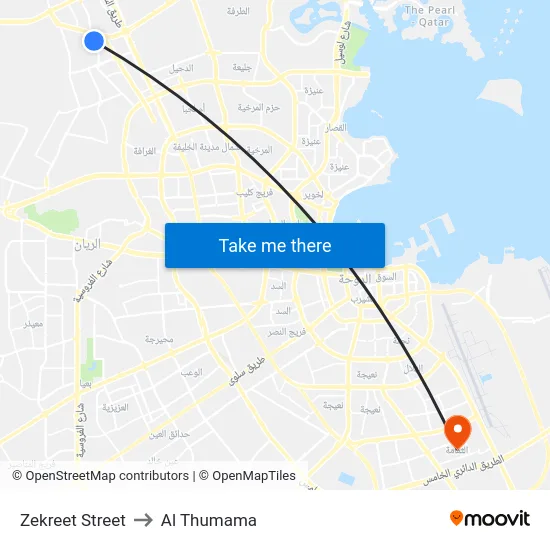 Zekreet Street to Al Thumama map