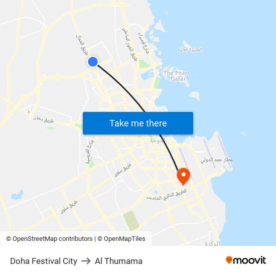 Doha Festival City to Al Thumama map