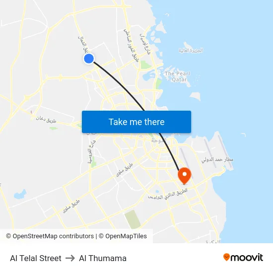Al Telal Street to Al Thumama map