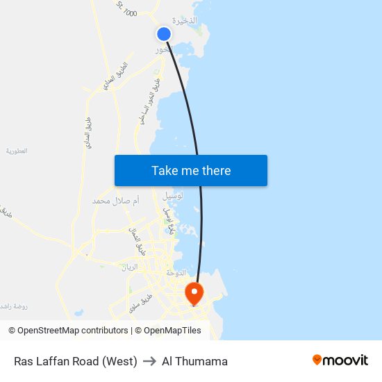 Ras Laffan Road (West) to Al Thumama map