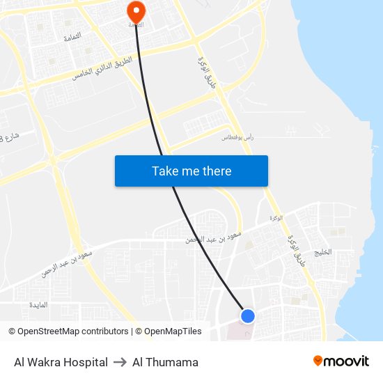 Al Wakra Hospital to Al Thumama map