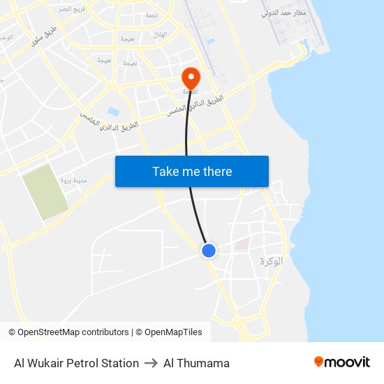 Al Wukair Petrol Station to Al Thumama map