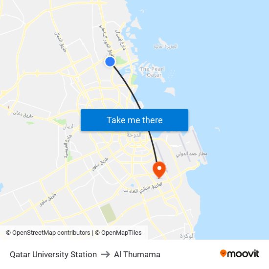 Qatar University Station to Al Thumama map