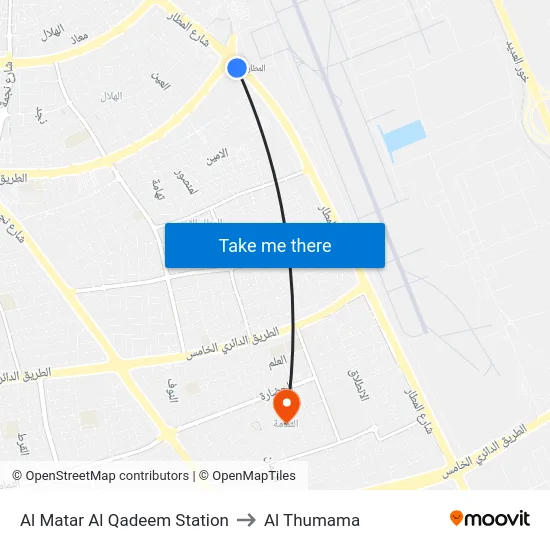 Al Matar Al Qadeem Station to Al Thumama map