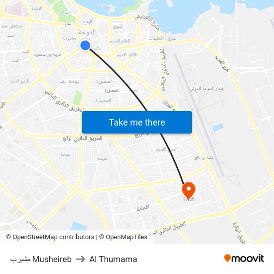 مشيرب Musheireb to Al Thumama map