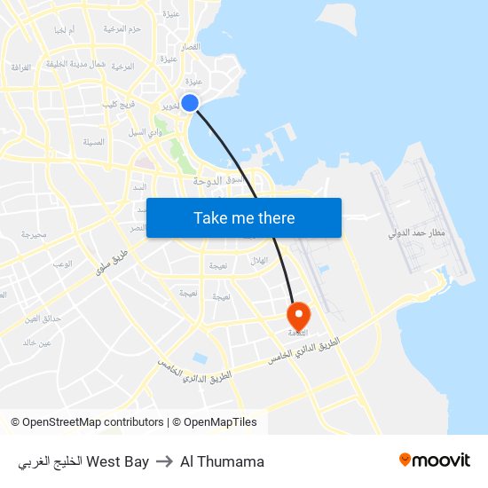 الخليج الغربي West Bay to Al Thumama map