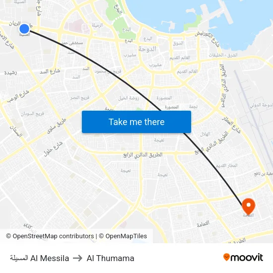 المسيلة Al Messila to Al Thumama map