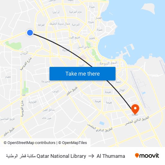 مكتبة قطر الوطنية Qatar National Library to Al Thumama map