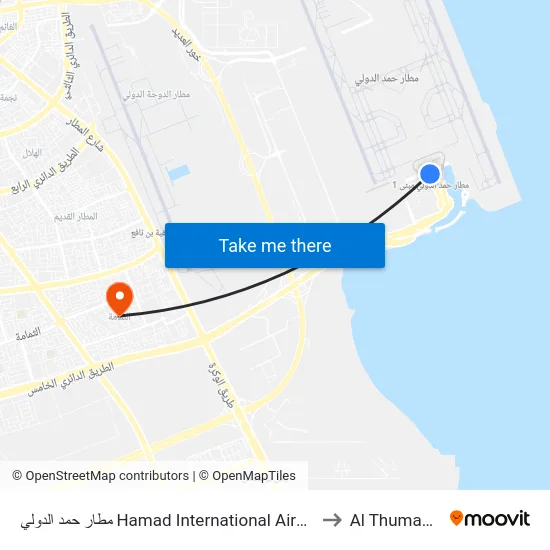 مطار حمد الدولي Hamad International Airport to Al Thumama map