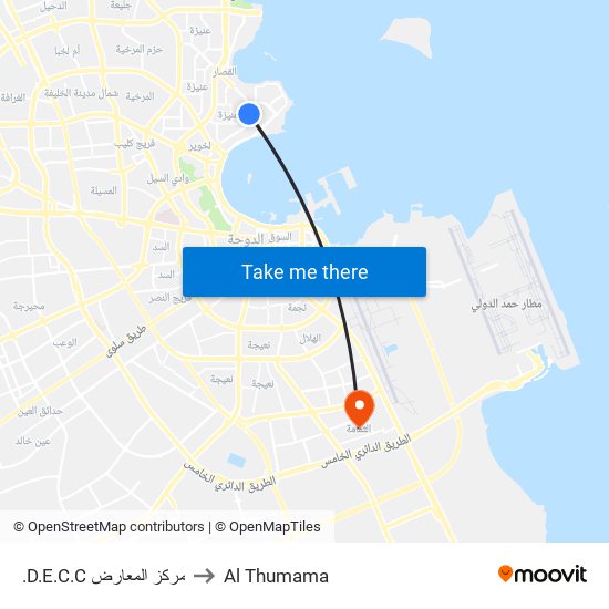 .D.E.C.C مركز المعارض to Al Thumama map