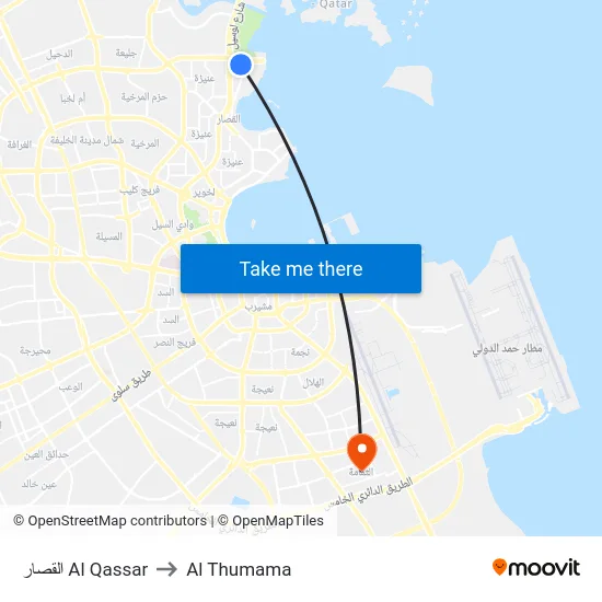 القصار Al Qassar to Al Thumama map
