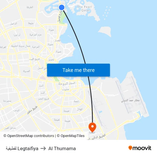 لقطيفية Legtaifiya to Al Thumama map