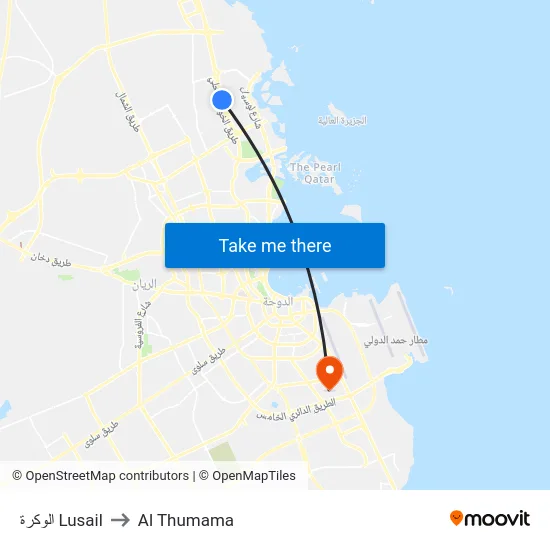 الوكرة Lusail to Al Thumama map