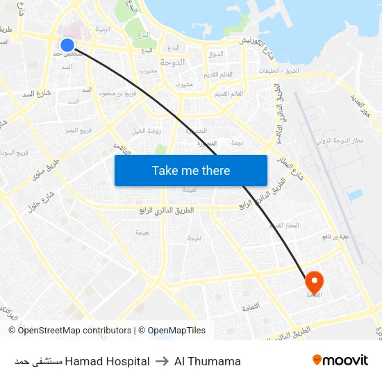 Hamad Hospital to Al Thumama map