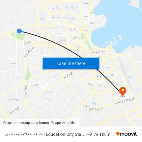 استاد المدينة التعليمية - شمال Education City Stadium - North to Al Thumama map