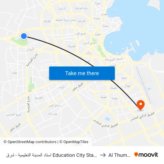 Education City Stadium - East to Al Thumama map