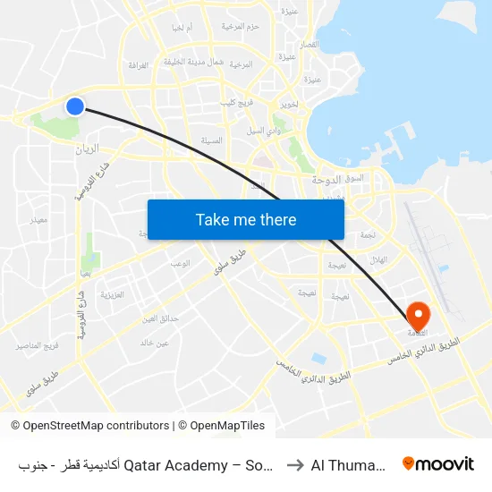 Qatar Academy – South to Al Thumama map