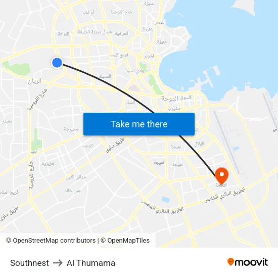 Southnest to Al Thumama map