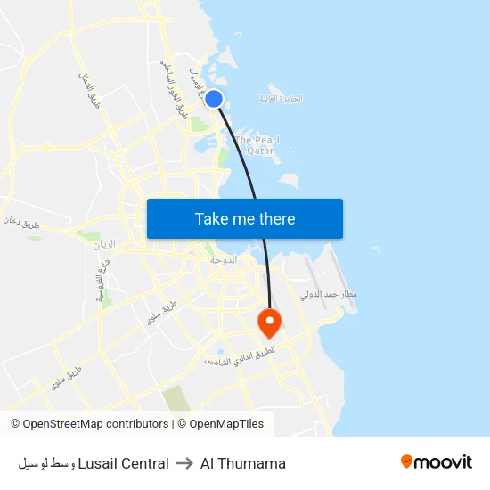 وسط لوسيل Lusail Central to Al Thumama map
