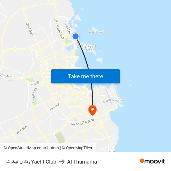 ونادي اليخوت Yacht Club to Al Thumama map