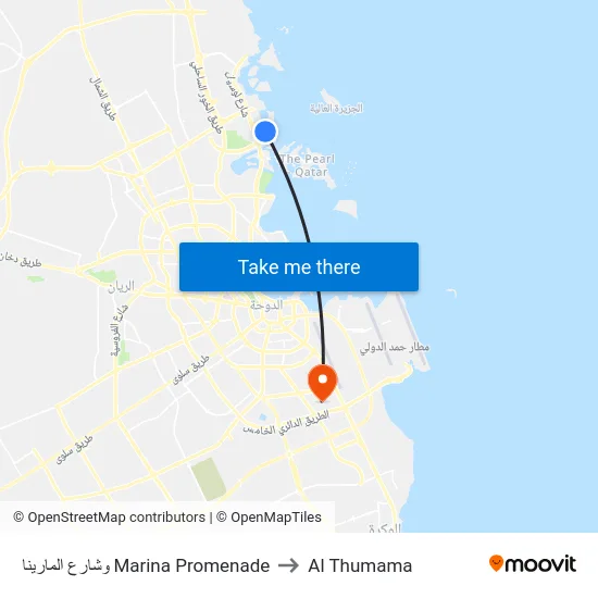 وشارع المارينا Marina Promenade to Al Thumama map